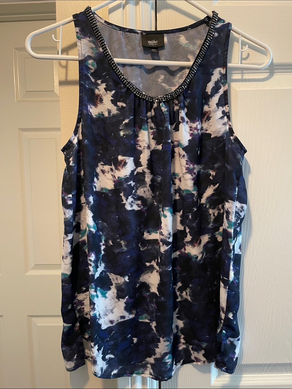Navy & White Beaded-Neck Tank